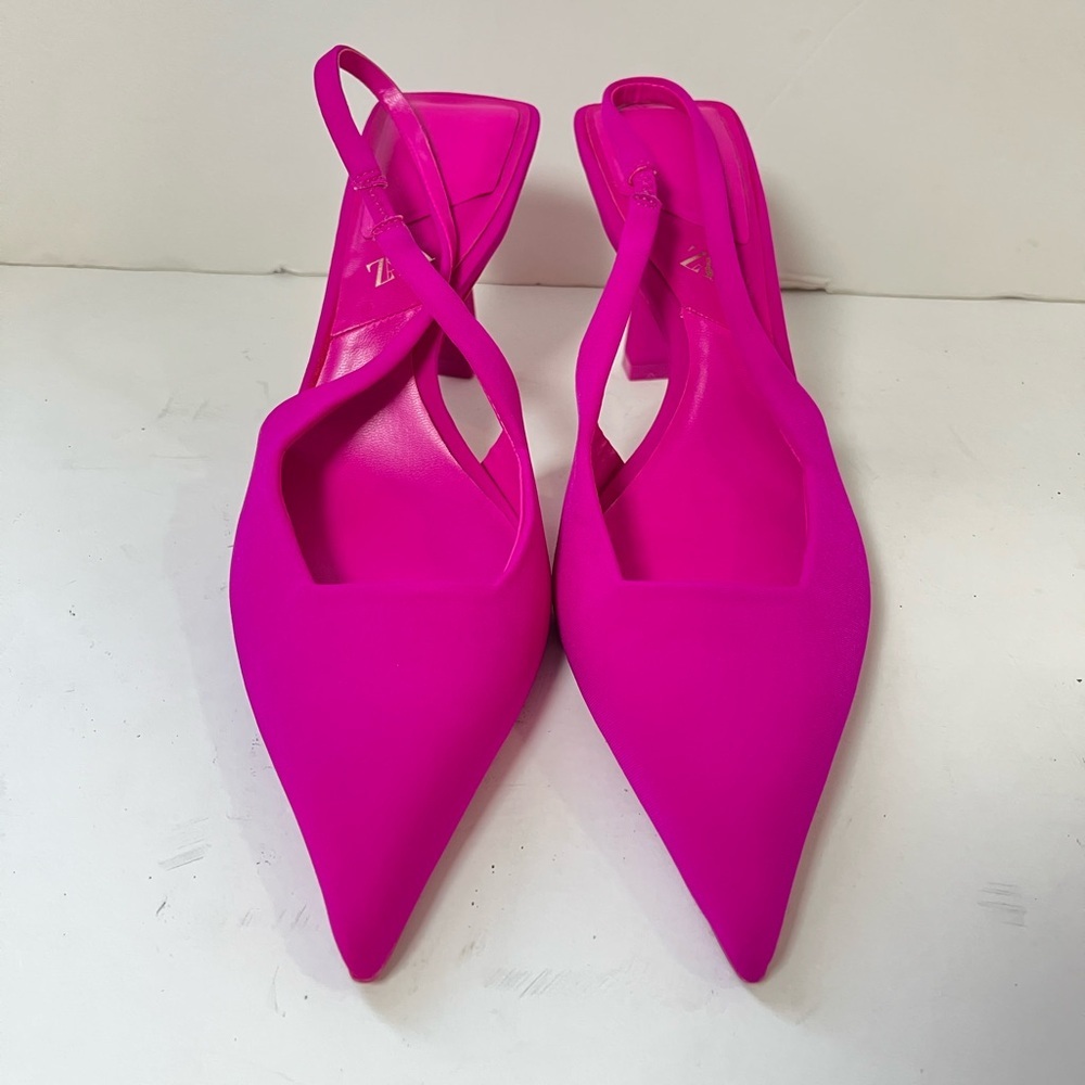 Zara Hot Pink Pointed Slingback Heels - Picture 3 of 8